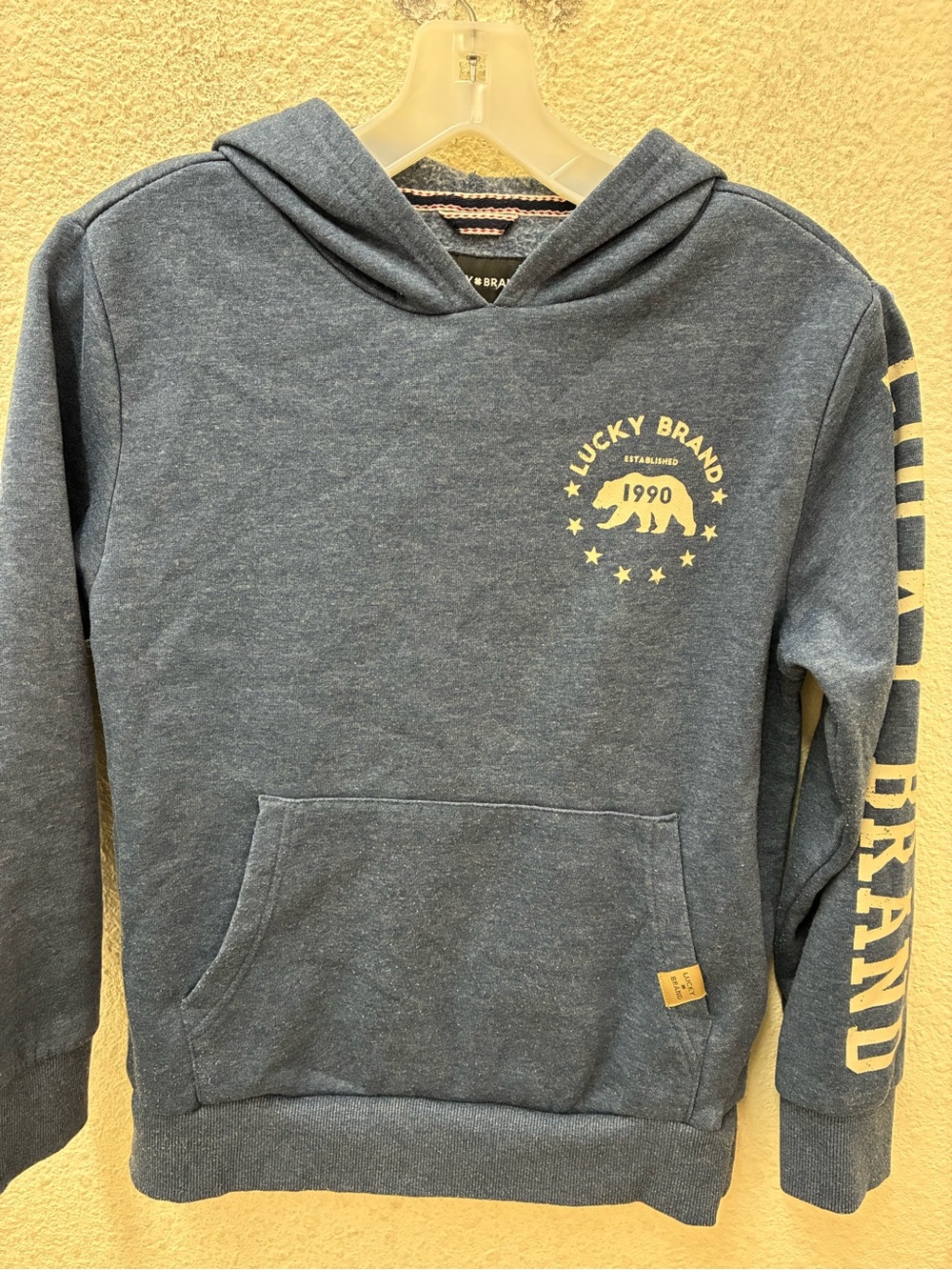 Lucky Brand Boys Navy Heather Hoodie with Yellow Logo
